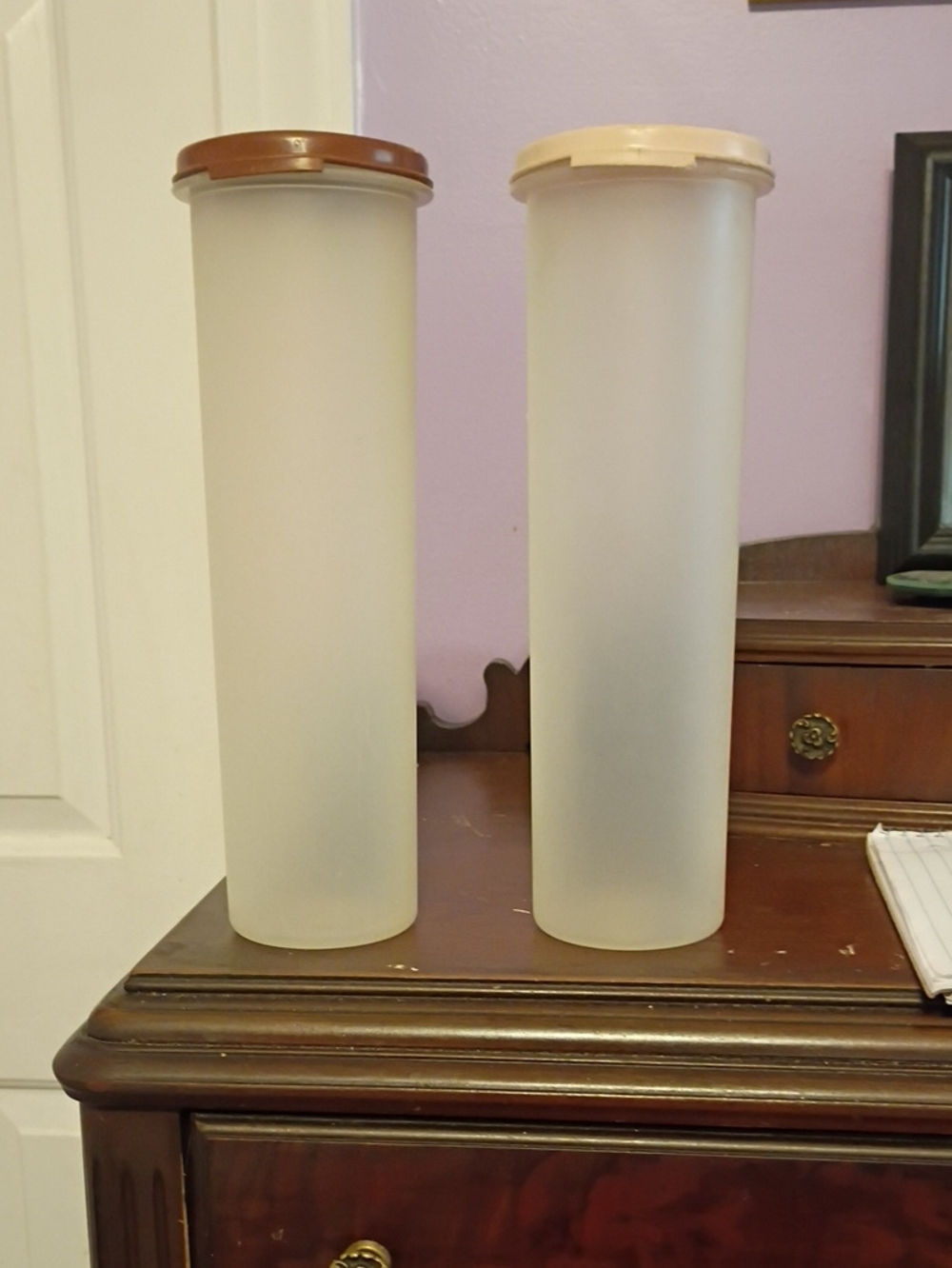 Two Tall Tupperware Spaghetti Containers